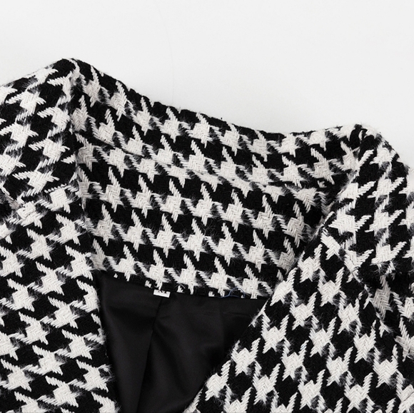 Loose Houndstooth Women Trench Coat Elegant Lapel High-end Fashion Office Jacket - Picture 10 of 12